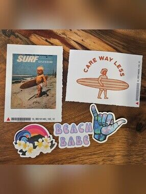 5 Beach Babe Surf Sticker Pack - Laptop, Water Bottle